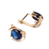 14K Gold Filled Geometric Oval Cut Dark Blue AAA Zircon Crystals Clip Elegant Earrings