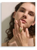 18K Gold Plated New Design Brown Green Beige Resin Geometric Stainless Steel Ring