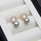 Square Setting AAA Zircon Diamonds Hanging Natural Multicolour Pearls Stud Earrings