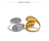 18K Gold Plated Stylish Adjustable Stainless Steel AAA Zirconia Diamonds Heart Snake Ring