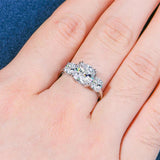 Fabulous Three Stone Round Cushion Cut Moissanite Diamonds Engagement Wedding Rings Silver Sparkling Jewellery