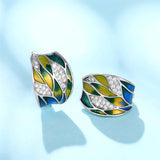 New Party Leaf Design Handmade Enamel Hoop Earrings