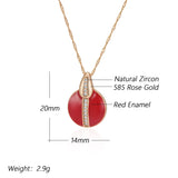 Luxury Fashion 14K Rolled Rose Gold Red Enamel AAA Zircon Diamonds Necklace For Women - Party Daily Jewellery