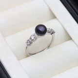 Genuine Pink/Black/White/Purple/Grey Pearl AAA Zircon Diamonds Silver Rings