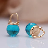14K Gold Filled New Geometric Spherical Blue AAA Zircon Crystal Pendant Earrings