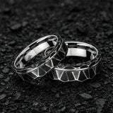 Black Geometric Hammered Offset Groove 8mm Tungsten Rings for Men Comfort Fit
