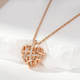 Luxury Filled 14K Rose Gold Wrapped Hollow Love Shape AAA Zircon Diamonds Necklace, Designer's Fine Jewellery