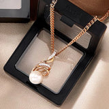 14K Rolled Gold Elegant White Pearl AAA Zircon Diamonds Unique Pendant And Necklace
