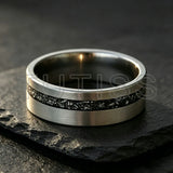 Black Meteorite Offset groove Brushed Finish 6/8mm Tungsten Carbide Couple Rings