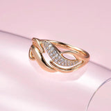 Latest Luxury Rolled 14K Rose Gold Geometry Rings For Women with Shiny AAA Zircon Diamonds, Ethnic Jewellery