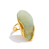 18K Gold Plated New Design Brown Green Beige Resin Geometric Stainless Steel Ring