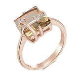 14 Karat Filled Gold Brown AAA Zircon Crystal and Diamonds Unique Jewellery Rings