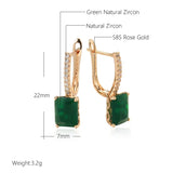 14 Karat Gold Filled Square Opal Dark Green AAA Zircon Crystal Vintage Earrings For Women
