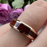 New Tungsten Wood Inlay Beveled Egdes Flat Polished Finish Fashion Wedding Rings For Men Women - The Jewellery Supermarket