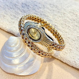 Snake Head Embellished Crystals Hollow-Out Woven Steel Bracelet Women's Watch