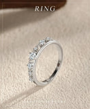 New Design Sterling Silver Double Layer Line Round AAAA Lab Created Diamond Ring