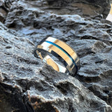 Blue Center Line Beveled Edges 8mm Tungsten Wedding Rings for Men Women