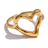 18K Gold Plated Minimalist Stainless Steel Heart Love Hollow Charm Ring