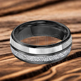 Dome Double Groove Inlaid Meteorite Mother Of Pearl Shell Tungsten Carbide Rings