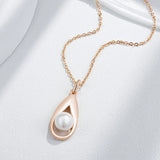 Elegant Classic 14K Rolled Rose Gold Pearl Pendant And Necklace For Women - Fine Party Jewellery