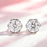 Classic Moissanite Diamonds Flower Stud Earrings 925 Silver with Six-Prong Setting