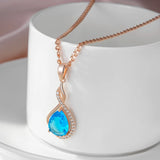 14K Rolled Gold Elegant Blue Drop AAA Zircon Diamonds Vintage Luxury Necklace Jewellery