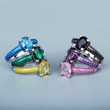 Exquisite Enamel Classic Inlay Blue Purple Black Yellow AAA Zircon Rings