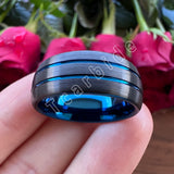 Domed Brushed Finish 8MM Black Blue Tungsten Carbide  Wedding Rings for Men Women