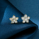 Stunning 18KWGP 5 Petal Flower Moissanite Diamond Earringss Stud Earrings for Women - Silver Fine Jewellery - The Jewellery Supermarket
