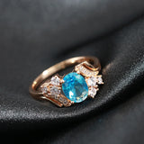 Shiny Blue Oval  Peach Heart Cutting Filled 14K Rose Gold AAA Zircon Crystals Rings For Women, Luxury Jewellery