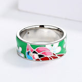 Creative Green Flower Fashion Handmade Enamel AAA Zircon Bird Shape Ring