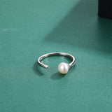 925 Sterling Silver Open Cuff Ring Natural White Pearl-Minimalist Jewellery