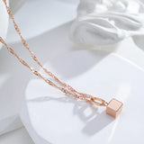 14K Rolled Gold Glossy Square Pendant Fashion Oval Buckle Geometric Necklace