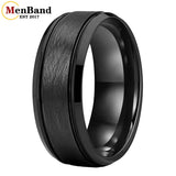 Bevel Edges Satin Finish 8mm Black Tungsten Wedding Rings For Men Women