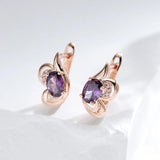 Amazing Fashion Design Oval Purple 14K Rose Gold Rolled AAA Zircon Crystals  Drop Earrings, Daily Jewellery