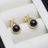 Cross-Over Design Multicolour Real Pearl AAA Zircon Diamonds Stud Earrings