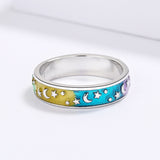 Colorful Epoxy Handmade Enamel Moon Stars  Women's Rings Party Jewellery