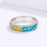 Colorful Epoxy Handmade Enamel Moon Stars  Women's Rings Party Jewellery