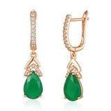 Luxury Elegant 14K Rolled Rose Gold Retro Green AAA Zircon Crystals Drop Earrings For Women - Fine Jewellery