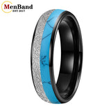 White Meteorite Block-like Turquoise Inlay 6/8MM Tungsten Rings for Men And Women
