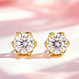 Classic Moissanite Diamonds Flower Stud Earrings 925 Silver with Six-Prong Setting