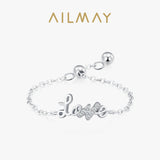 Romantic Love AAAA Lab Created Diamond 925 Sterling Silver Adjustable Chain Ring