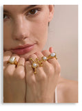 18K Gold Plated Stainless Steel Stylish Unique Design Pearls Geometric Adjustable Ring