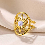 New In Classic Gold Colour Vintage Cute Sun Stainless Steel Natural Stone Hollow Rings For Women - The Jewellery Supermarket