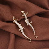 New Luxurious 14K Rolled Rose Gold Lizard Drop Personality Earrings Gothic Inlaid AAA CZ Crystals - Cute Jewellery