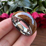 Whiskey Barrel Oak Wood Inlay Domed Polished Tungsten Engagement Wedding Rings