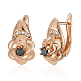 14 Karat Gold Filled New Black AAA Zircon Diamonds Vintage Creative Flower Earrings