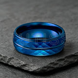 Black Blue Hammered 8mm Tungsten Carbide Wedding Engagement Rings
