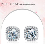 Unusual Square Halo Moissanite Diamonds Stud Earrings for Women 925 Sterling Silver Trendy Fashion Fine Jewellery - The Jewellery Supermarket