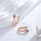 Amazing Glossy Geometric Purple Rolled Rose Gold of 14-Karat Purity AAA Zircon Crystals Drop Earrings